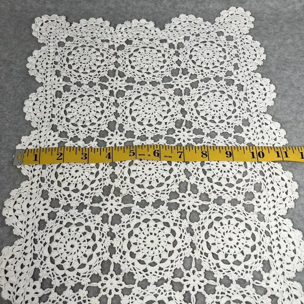 Vintage Beige Ecru Crochet Kitchen Table Placemat Set 4 Scalloped Edge‎ 11 X 18